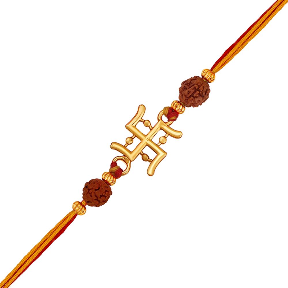 Mahi Gold Plated Swastik and Rudraksha Rakhi for Bhaiya, Brother, Bhai, Bro (RA1100810G)