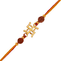 Mahi Gold Plated Swastik and Rudraksha Rakhi for Bhaiya, Brother, Bhai, Bro (RA1100810G)