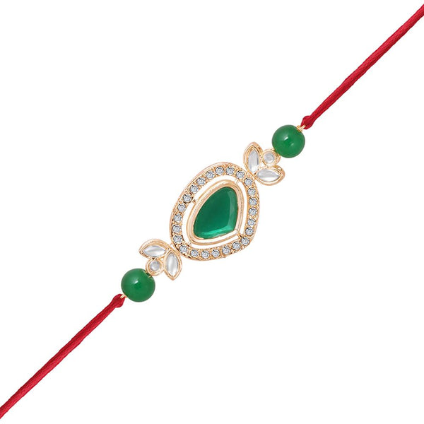 Mahi Gold Plated Classic Kundan Studded Ethnic Thread Rakhi for Brother, Bhai, Bro (RA1100812GGre)