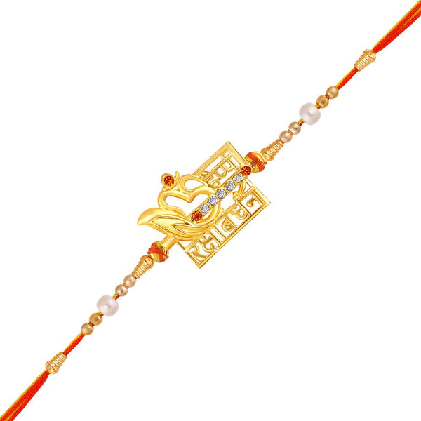 Mahi Gold Plated "Happy Rakshabandhan" Engraved Crystals Studded Rakhi for Brother, Bhai, Bro (RA1100818G)