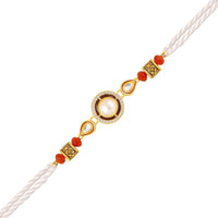 Mahi Artificial Pearl Premium Rakhi for Brother | Circular Design with Crystal & Red Beads (RA1100822G)