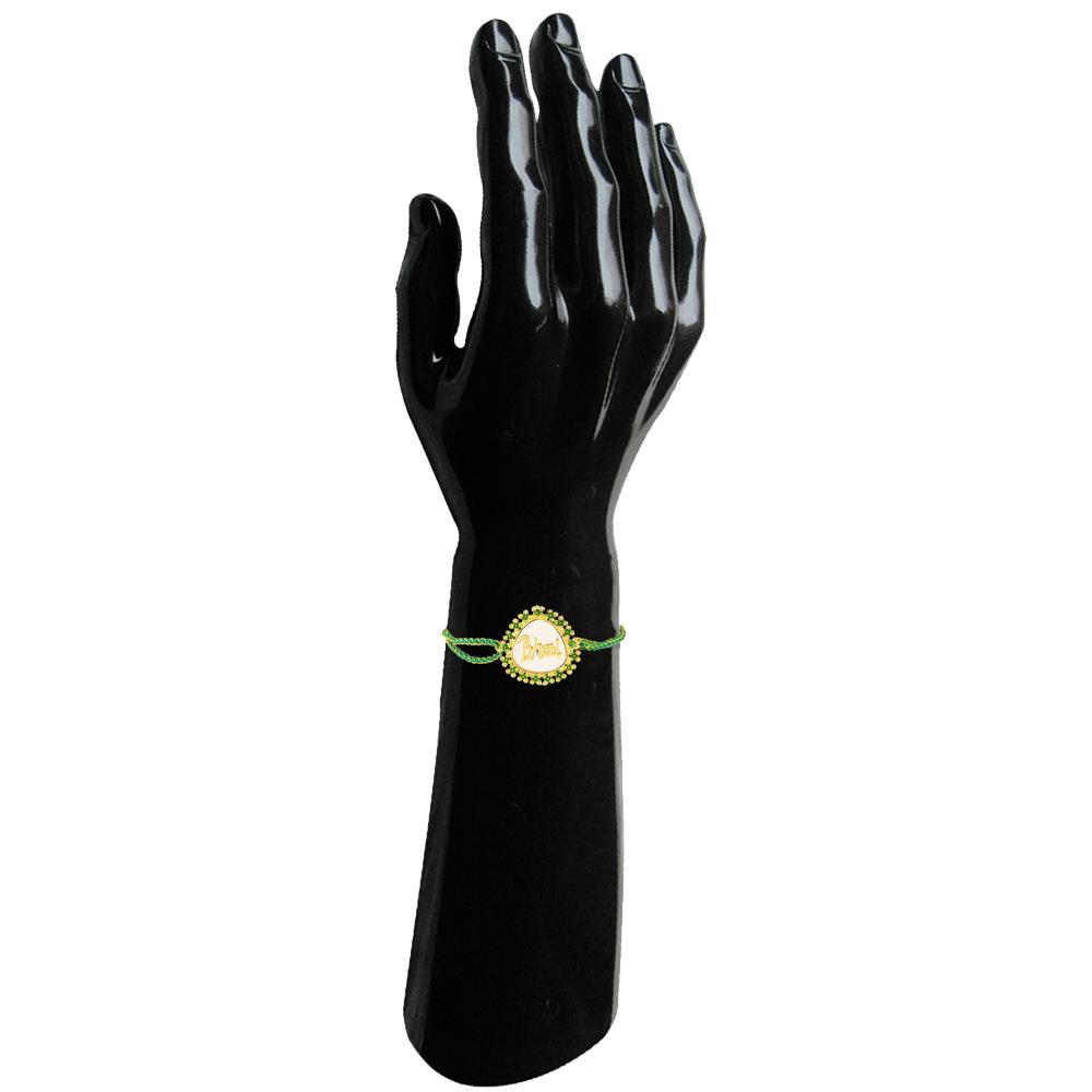 Mahi Bhai Engraved Green Meenakari Work Rakhi for Brother (RA1100823G)