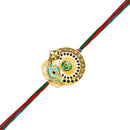 Mahi Om & Peacock-Feather-Theme Rakhi for Brother with Multicolor Crystals & Meenakari Work (RA1100830GMul)