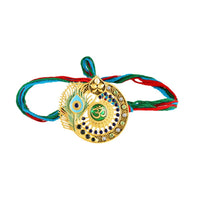 Mahi Om & Peacock-Feather-Theme Rakhi for Brother with Multicolor Crystals & Meenakari Work (RA1100830GMul)