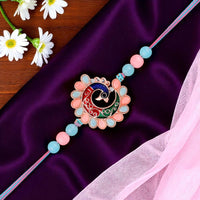 Mahi Colorful Peacock-Shaped Rakhi for Brother | Multicolor Meenakari Enamel Design with Beads on Rainbow Thread (RA1100842G)