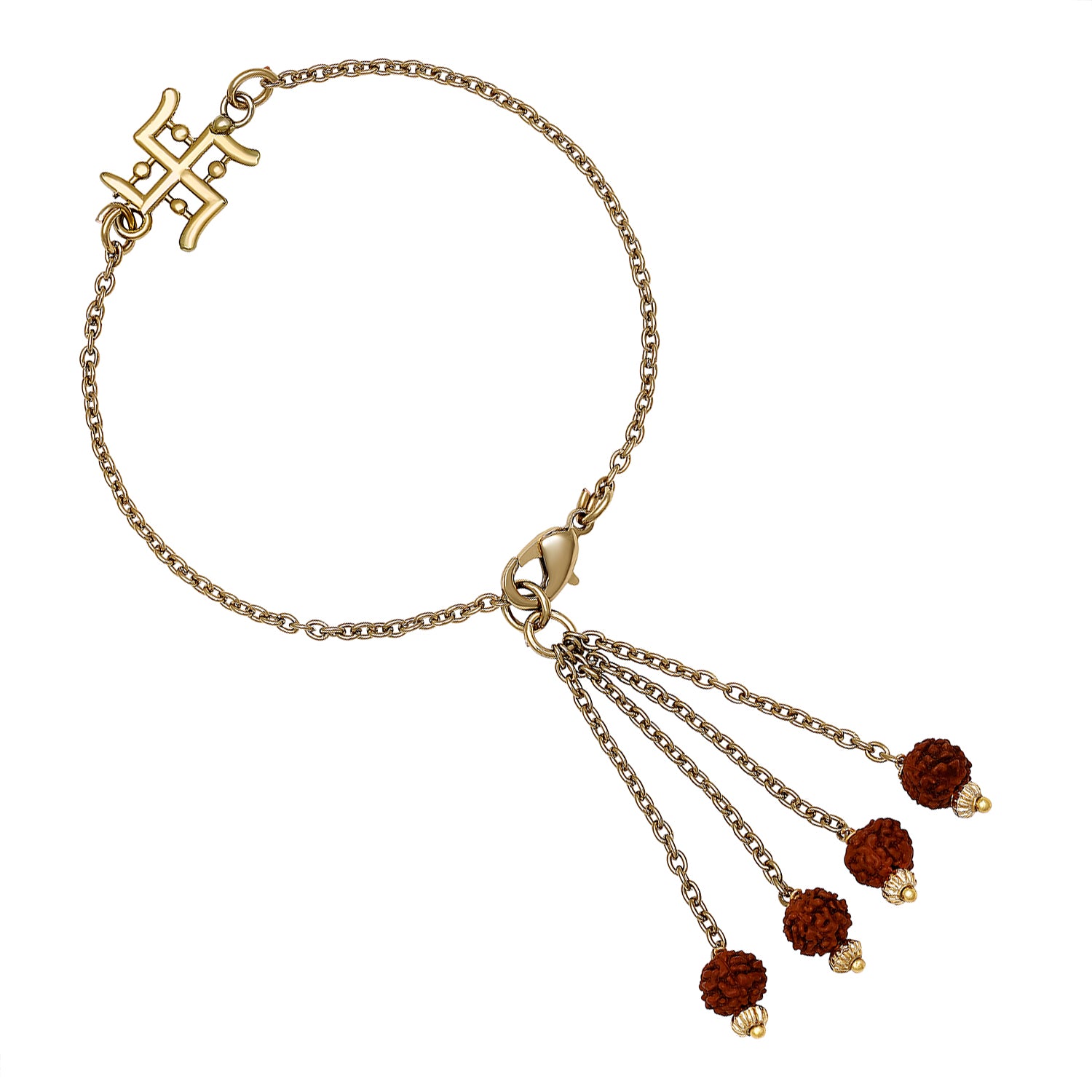 Mahi Gold Plated Swastik and Rudraksha Lumba Rakhi for Bhabhi (RAL1100725G)