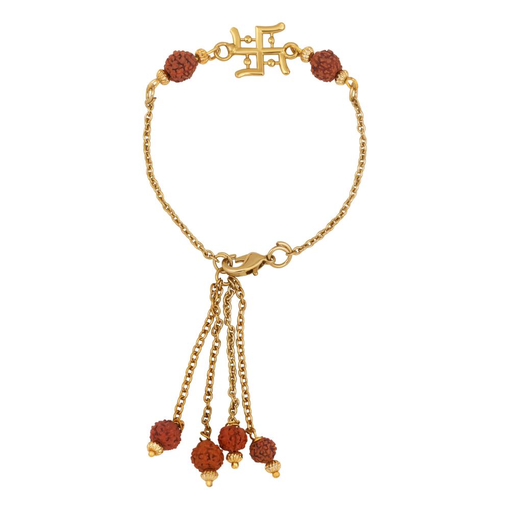 Mahi Gold Plated Swastik and Rudraksha Lumba Rakhi for Bhabhi (RAL1100811G)