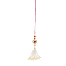 Mahi Red Kundan Centerpiece with Artificial Pearl Tassels & Golden Accents Lumba Rakhi for Bhabhi (RAL1100843G)