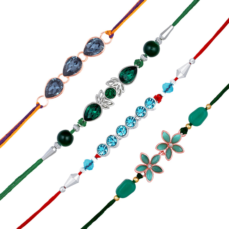 Mahi Rakhi Multicolor Combo of 4 Beautiful Rakhi Set with Crystals for Men (RCO1105542M)