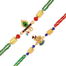 Mahi Combo of OM and Krishna Religious Rakhi with Meenakari Work and Studded Crystals for Bhaiya, Brother, Bhai, Bro (RCO1105692G)