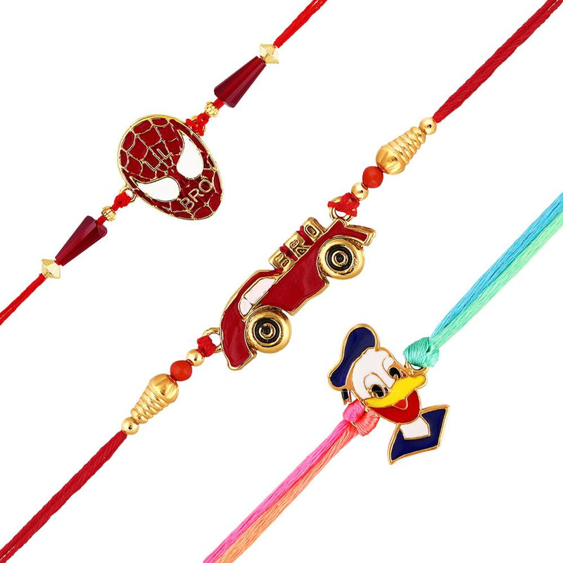 Mahi Combo of Childrens Favourite Cartoon 3 Rakhis with Meena Enamel for Chota Bhai, Kids, Brother (RCO1105694G)