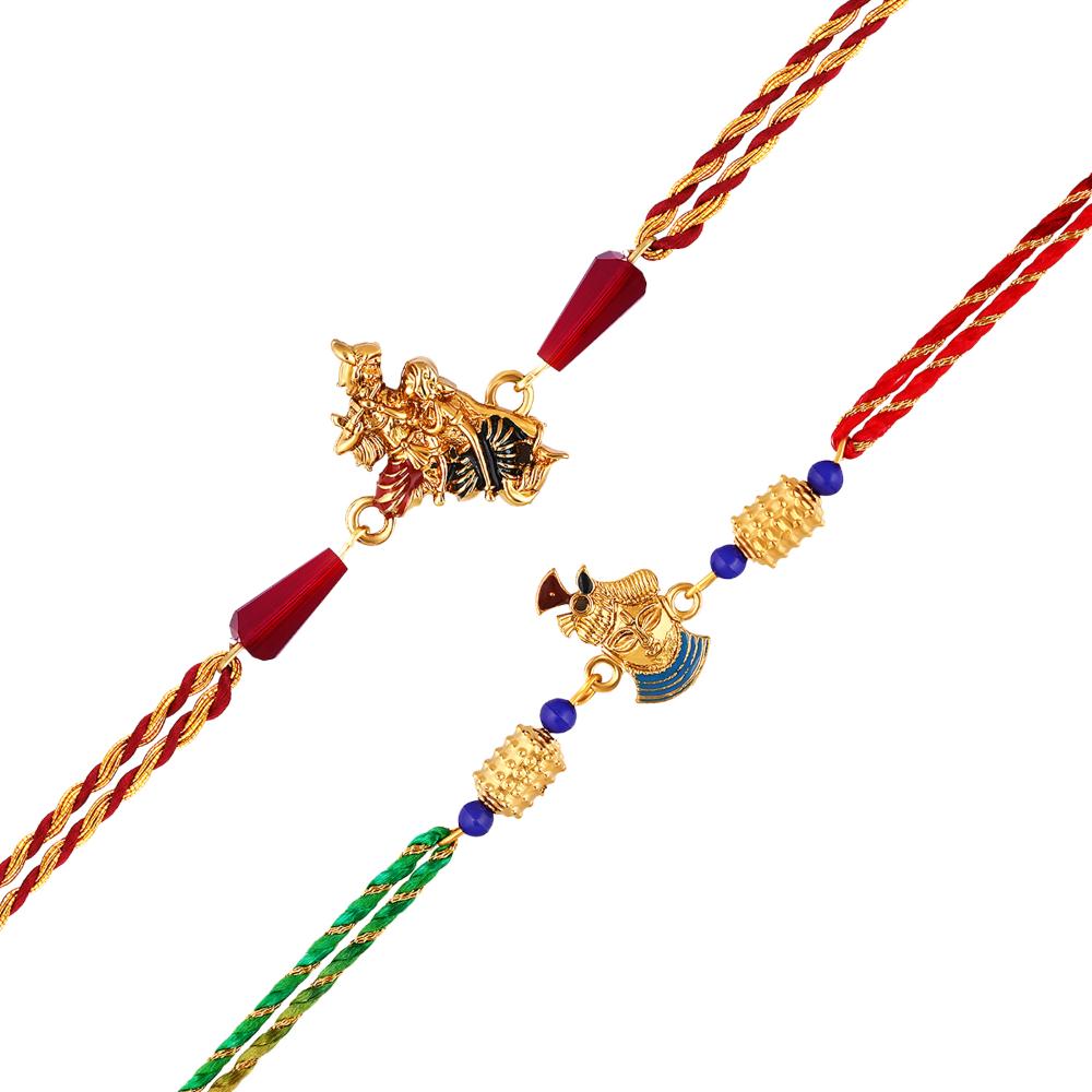 Mahi Meenakari Work Combo of Radha Krishna Rakhis for Bhaiya, Brother, Bhai, Bro (RCO1105700G)