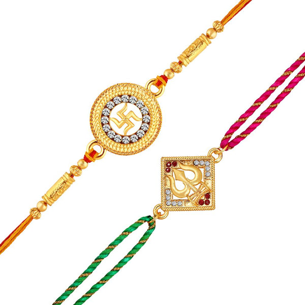 Mahi Combo of OM and Shiva Trishul Religious Rakhi with Crystals for Brother, Bhai, Bro (RCO1105707G)