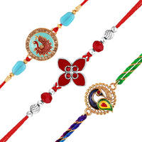 Mahi Combo of Meenakari Work Floral and Peacock-Shaped 3 Rakhi for Brother, Bhai, Bro (RCO1105710M)