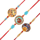 Mahi Combo of 3 Meenakari Enamelled Rakhis with Studded Crystals for Brother, Bhai, Bro (RCO1105715G)