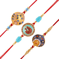 Mahi Combo of 3 Meenakari Enamelled Rakhis with Studded Crystals for Brother, Bhai, Bro (RCO1105715G)