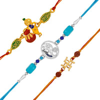 Mahi Religious Combo of OM Ganesha and Swastik Rakhi with Rudraksha and Crystals for Brother, Bhai, Bro (RCO1105724M)