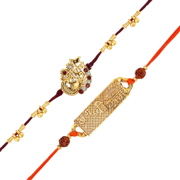 Mahi Gold Plated Combo of 2 Jay Shree Ram Rakhi for Brother, Bhai, Bro (RCO1105736G)