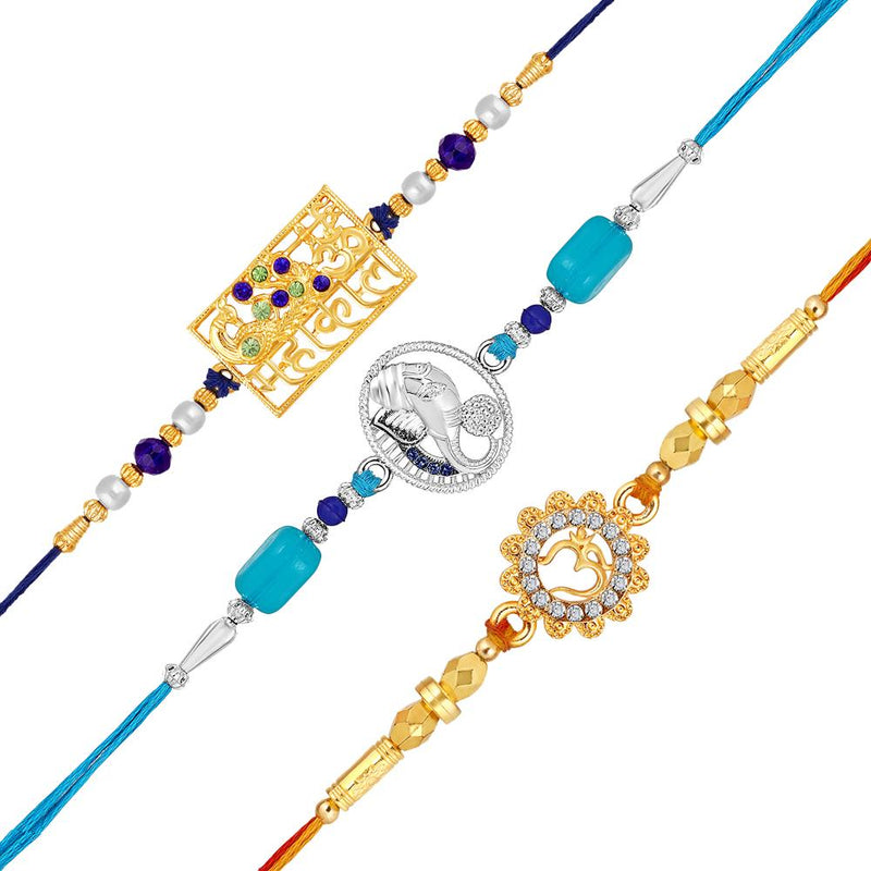 Mahi Combo of OM, Mahakal and Ganpati Crystals Studded Rakhi for Brother, Bhai, Bro (RCO1105737M)