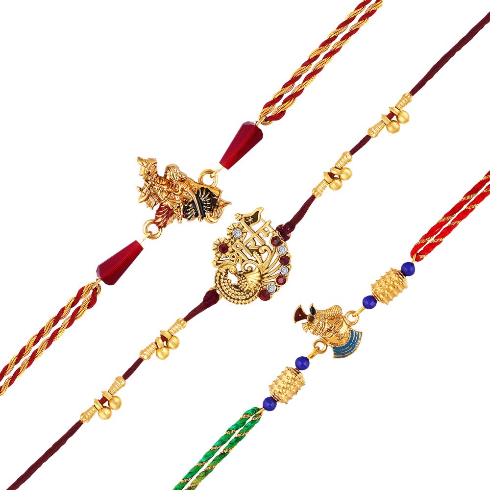 Mahi Combo of Radha Krishna and Jay Shree Ram Crystals Studded Rakhi for Brother, Bhai, Bro (RCO1105738G)