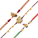 Mahi Combo of Radha Krishna and Jay Shree Ram Crystals Studded Rakhi for Brother, Bhai, Bro (RCO1105738G)