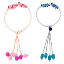 Mahi Modern Lumba Rakhi Combo Set of 2 for Bhabhi | Leaf Motif Bracelet Rakhi with Pink and Blue Tassel Beads (RCO1105817M)