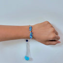 Mahi Modern Lumba Rakhi Combo Set of 2 for Bhabhi | Leaf Motif Bracelet Rakhi with Pink and Blue Tassel Beads (RCO1105817M)