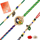 Mahi Peacock-Feather-Theme Rakhi Combo Set of 3 for Brother | Multicolor Traditional Rakhis with Enamel Work (RCO1105819G)