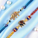 Mahi Elephant Motif Rakhi Combo Set of 2 for Brother | Colorful Enamel & Evil Eye Bead Rakhis (RCO1105823G)