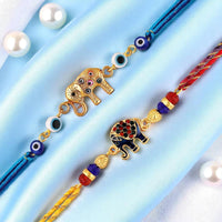 Mahi Elephant Motif Rakhi Combo Set of 2 for Brother | Colorful Enamel & Evil Eye Bead Rakhis (RCO1105823G)