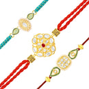 Mahi Traditional Kundan Rakhi Combo Set of 3 for Brother | Designer Rakhis with Pearl, Meenakari Work (RCO1105830G)