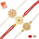 Mahi Royal Kundan Rakhi Combo Set of 3 for Brother | Traditional Artificial Pearl & Meenakari Fancy Rakhis (RCO1105831G)
