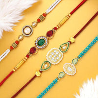 Mahi Trendy Rakhi Combo Set of 4 for Brother | Traditional Theme, Crystals and Artificial Pearl Rakhis (RCO1105837G)