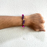 Mahi Magenta Stone Rakhi Combo Set of 2 for Brother | Elegant Purple Beaded & Crystal Leaf Rakhis in Silver Finish (RCO1105840R)