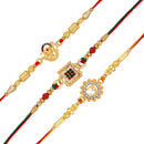 Mahi Divine Rakhi Combo Set of 3 Ganesha, Om, and Traditional Rakhis for Brother (RCO1105847G)