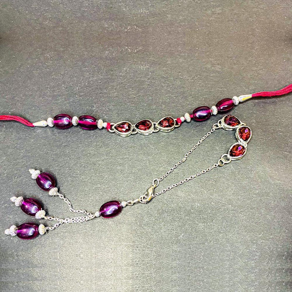 Mahi Maroon Water Drop Shape Crystal Lumba and Brother Rakhi Set for Bhaiya and Bhabhi (RCOL1105672RMar)