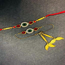 Mahi Colurful Crystals Studded Simple and Classic Lumba and Brother Rakhi Set for Bhaiya and Bhabhi (RCOL1105679GMul)