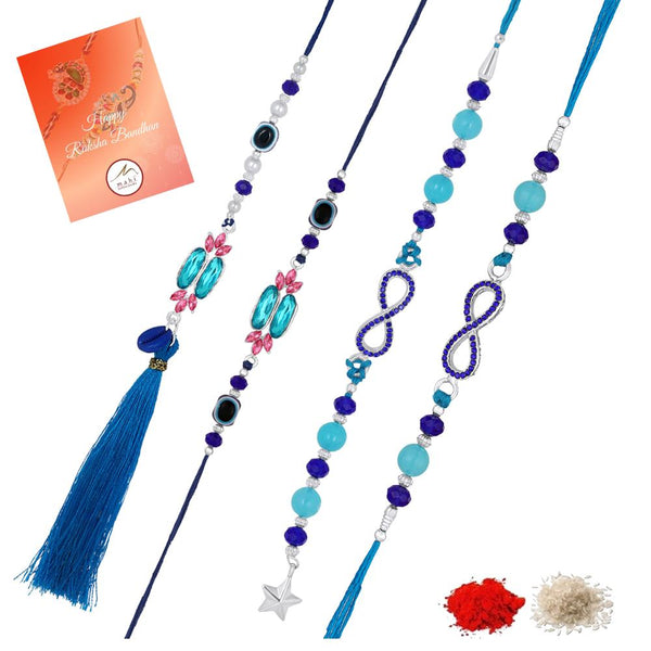 Mahi Combo of 2 Crystals Studded Simple and Classic Lumba and Brother Rakhi Set for Bhaiya and Bhabhi (RCOL1105704R)