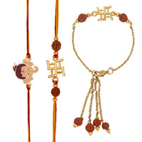Mahi Combo of Bal Genesha and Swastik Bhaiya Bhabhi Bhatija Family Rakhi with Rudraksha (RCOLB1105702M)