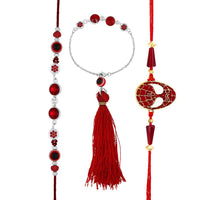 Mahi Combo of Couple Rakhi and Meena Enamel Super Hero Kids Rakhi for Bhaiya Bhabhi and Bhatija with Evil Eye (RCOLB1105703M)