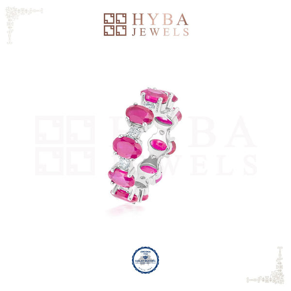 Pink Oval Shape Eternity Band By Hyba Jewels