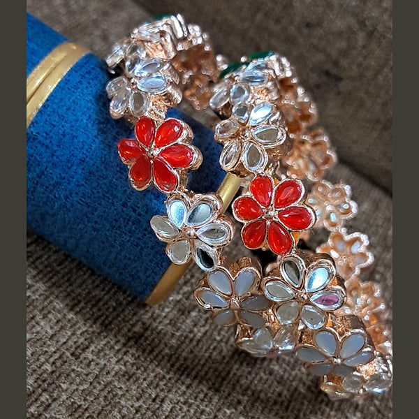 Raddhi Jewels Designer Rose Gold Plated Floral Design Set of 2 Bangles for Women/Girls