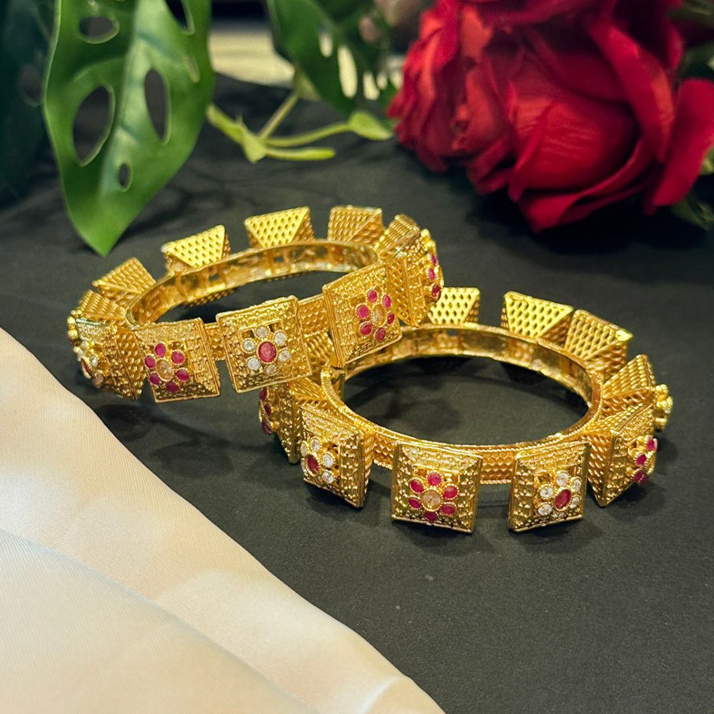 Raddhi Jewels Premium Quality Brass Rajwadi Gold Plated Set of 2 Bangles For Women/Girls