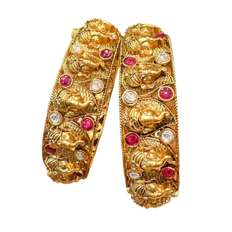Raddhi Jewels Premium Quality Brass Rajwadi Gold Plated Set of 2 Bangles For Women/Girls