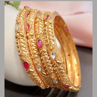 Raddhi Jewels Premium Quality Brass Rajwadi Gold Plated Set of 4 Bangles For Women/Girls