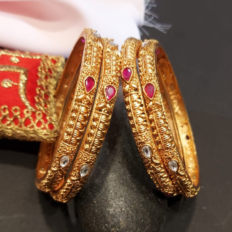 Raddhi Jewels Premium Quality Brass Rajwadi Gold Plated Set of 4 Bangles For Women/Girls