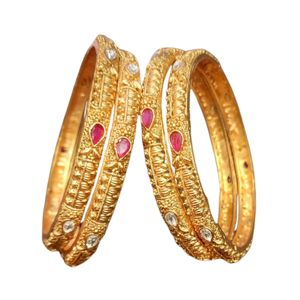 Raddhi Jewels Premium Quality Brass Rajwadi Gold Plated Set of 4 Bangles For Women/Girls