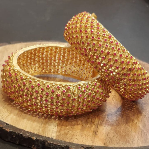 Raddhi Jewels Premium Quality Brass Ruby Stone Openable Kada Bangle Set of 2 For Women/Girls