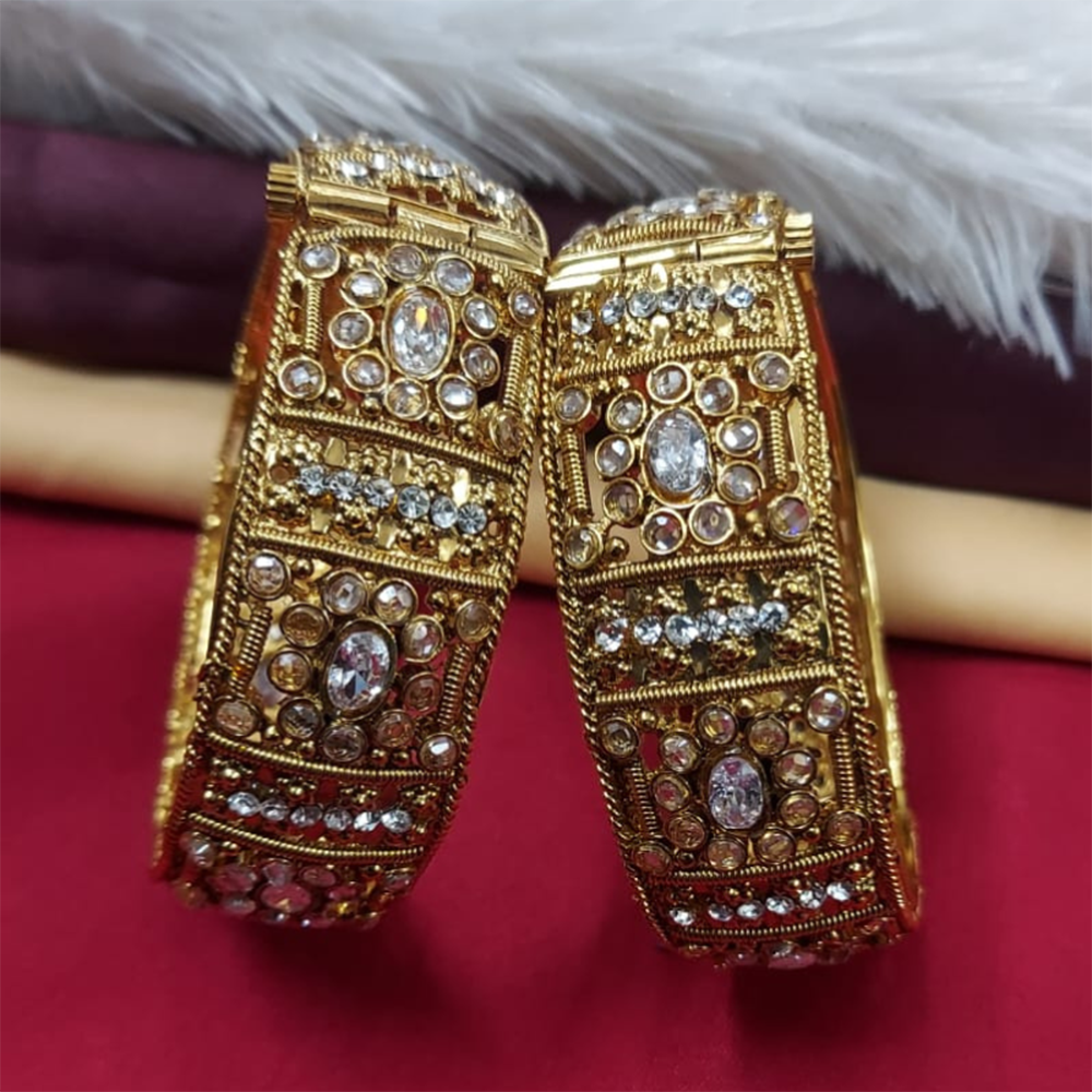 Raddhi Jewels Premium Quality Brass Gold Plated Set of 2 Stone Bangles For Women/Girls