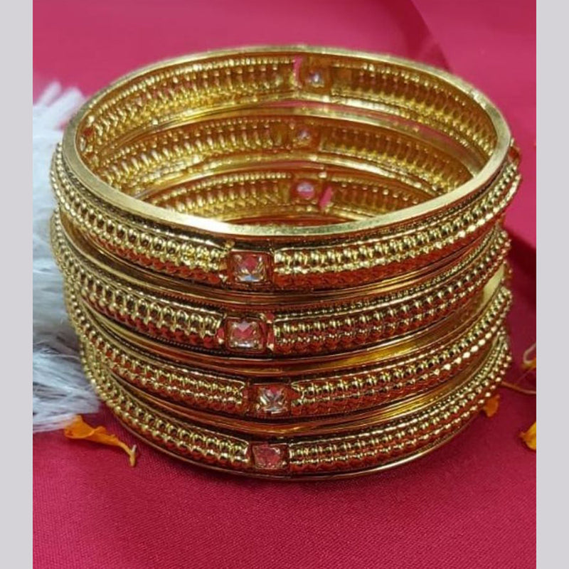 Raddhi Jewels Premium Quality Brass Gold Plated Set of 4 Stone Bangles For Women/Girls